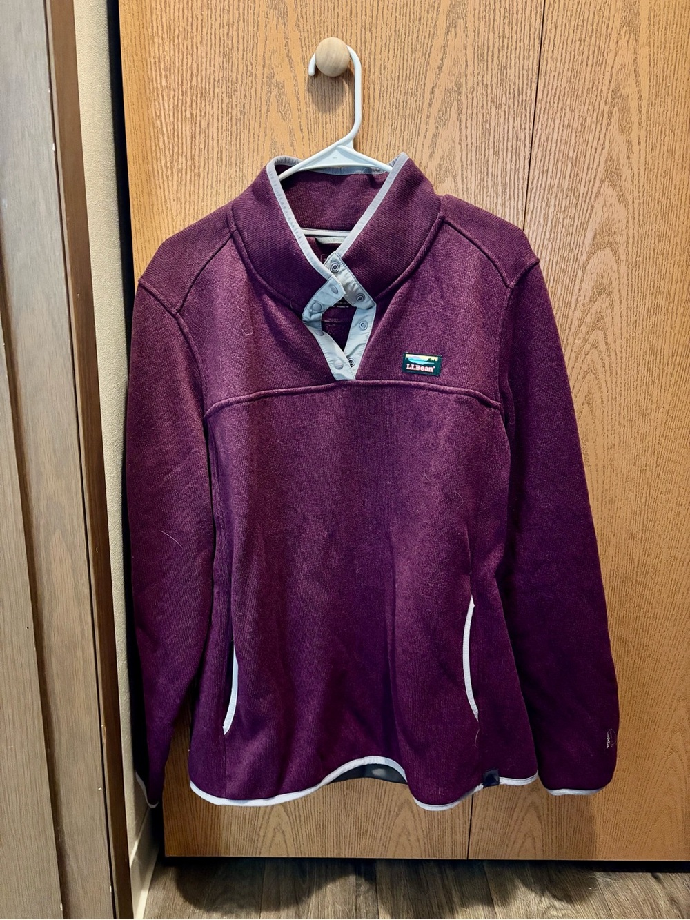 L.L.Bean Plum Snap-Front Fleece Pullover with Gray Trim